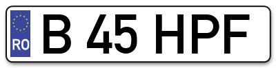 Placuta inmatriculare numar auto  B-45-HPF, B 45 HPF, B45HPF