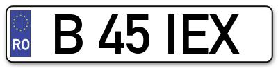 Placuta inmatriculare numar auto  B-45-IEX, B 45 IEX, B45IEX