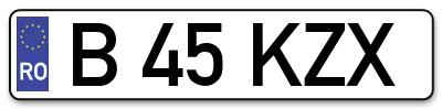 Placuta inmatriculare numar auto  B-45-KZX, B 45 KZX, B45KZX