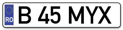 Placuta inmatriculare numar auto  B-45-MYX, B 45 MYX, B45MYX