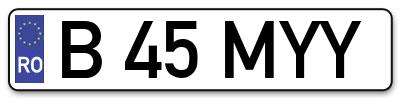 Placuta inmatriculare numar auto  B-45-MYY, B 45 MYY, B45MYY