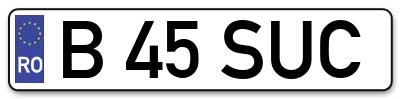 Placuta inmatriculare numar auto  B-45-SUC, B 45 SUC, B45SUC