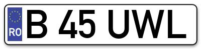 Placuta inmatriculare numar auto  B-45-UWL, B 45 UWL, B45UWL