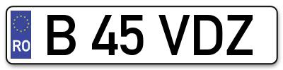 Placuta inmatriculare numar auto  B-45-VDZ, B 45 VDZ, B45VDZ