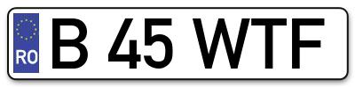 Placuta inmatriculare numar auto  B-45-WTF, B 45 WTF, B45WTF