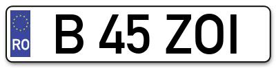 Placuta inmatriculare numar auto  B-45-ZOI, B 45 ZOI, B45ZOI