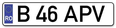 Placuta inmatriculare numar auto  B-46-APV, B 46 APV, B46APV