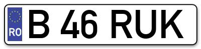 Placuta inmatriculare numar auto  B-46-RUK, B 46 RUK, B46RUK