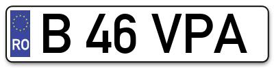 Placuta inmatriculare numar auto  B-46-VPA, B 46 VPA, B46VPA