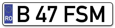 Placuta inmatriculare numar auto  B-47-FSM, B 47 FSM, B47FSM