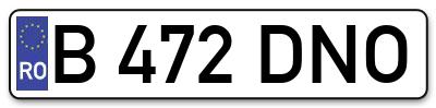 Placuta inmatriculare numar auto  B-472-DNO, B 472 DNO, B472DNO