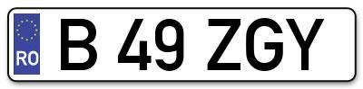 Placuta inmatriculare numar auto  B-49-ZGY, B 49 ZGY, B49ZGY