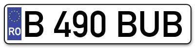 Placuta inmatriculare numar auto  B-490-BUB, B 490 BUB, B490BUB