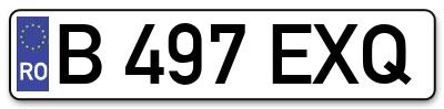 Placuta inmatriculare numar auto  B-497-EXQ, B 497 EXQ, B497EXQ