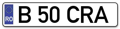 Placuta inmatriculare numar auto  B-50-CRA, B 50 CRA, B50CRA