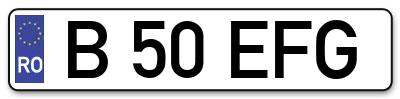 Placuta inmatriculare numar auto  B-50-EFG, B 50 EFG, B50EFG