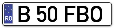 Placuta inmatriculare numar auto  B-50-FBO, B 50 FBO, B50FBO