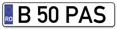 Placuta inmatriculare numar auto  B-50-PAS, B 50 PAS, B50PAS