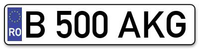 Placuta inmatriculare numar auto  B-500-AKG, B 500 AKG, B500AKG