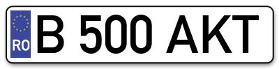 Placuta inmatriculare numar auto  B-500-AKT, B 500 AKT, B500AKT