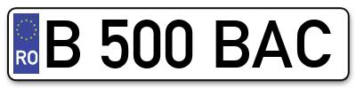 Placuta inmatriculare numar auto  B-500-BAC, B 500 BAC, B500BAC