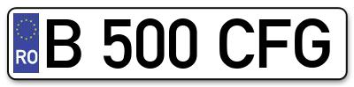 Placuta inmatriculare numar auto  B-500-CFG, B 500 CFG, B500CFG