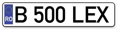 Placuta inmatriculare numar auto  B-500-LEX, B 500 LEX, B500LEX