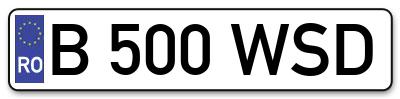 Placuta inmatriculare numar auto  B-500-WSD, B 500 WSD, B500WSD
