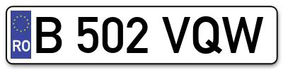 Placuta inmatriculare numar auto  B-502-VQW, B 502 VQW, B502VQW