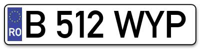 Placuta inmatriculare numar auto  B-512-WYP, B 512 WYP, B512WYP