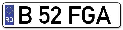 Placuta inmatriculare numar auto  B-52-FGA, B 52 FGA, B52FGA