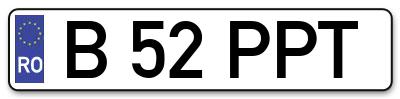 Placuta inmatriculare numar auto  B-52-PPT, B 52 PPT, B52PPT