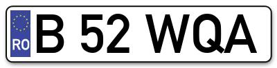 Placuta inmatriculare numar auto  B-52-WQA, B 52 WQA, B52WQA