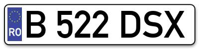 Placuta inmatriculare numar auto  B-522-DSX, B 522 DSX, B522DSX
