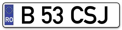 Placuta inmatriculare numar auto  B-53-CSJ, B 53 CSJ, B53CSJ