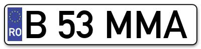 Placuta inmatriculare numar auto  B-53-MMA, B 53 MMA, B53MMA