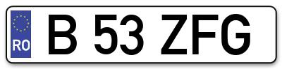 Placuta inmatriculare numar auto  B-53-ZFG, B 53 ZFG, B53ZFG