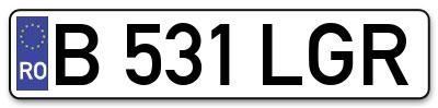 Placuta inmatriculare numar auto  B-531-LGR, B 531 LGR, B531LGR