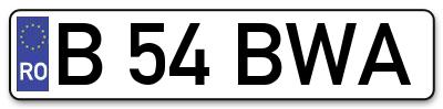 Placuta inmatriculare numar auto  B-54-BWA, B 54 BWA, B54BWA