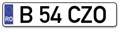Placuta inmatriculare numar auto  B-54-CZO, B 54 CZO, B54CZO