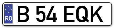 Placuta inmatriculare numar auto  B-54-EQK, B 54 EQK, B54EQK