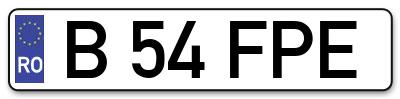 Placuta inmatriculare numar auto  B-54-FPE, B 54 FPE, B54FPE