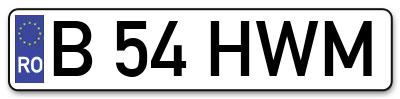 Placuta inmatriculare numar auto  B-54-HWM, B 54 HWM, B54HWM