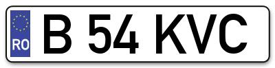 Placuta inmatriculare numar auto  B-54-KVC, B 54 KVC, B54KVC
