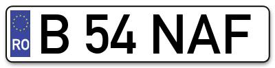 Placuta inmatriculare numar auto  B-54-NAF, B 54 NAF, B54NAF