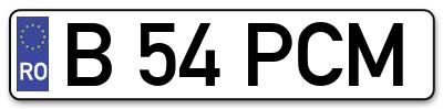 Placuta inmatriculare numar auto  B-54-PCM, B 54 PCM, B54PCM