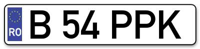 Placuta inmatriculare numar auto  B-54-PPK, B 54 PPK, B54PPK