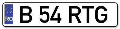 Placuta inmatriculare numar auto  B-54-RTG, B 54 RTG, B54RTG