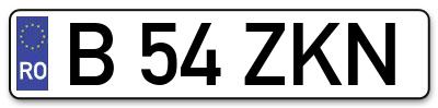 Placuta inmatriculare numar auto  B-54-ZKN, B 54 ZKN, B54ZKN