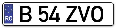 Placuta inmatriculare numar auto  B-54-ZVO, B 54 ZVO, B54ZVO